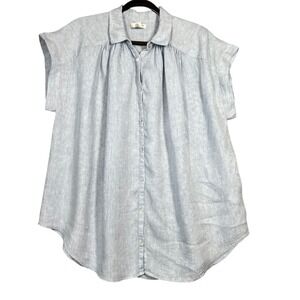 Artisan NY 100% Linen Short Sleeve Shirt Women's M Blue Beach Lagenlook‎ Capsule